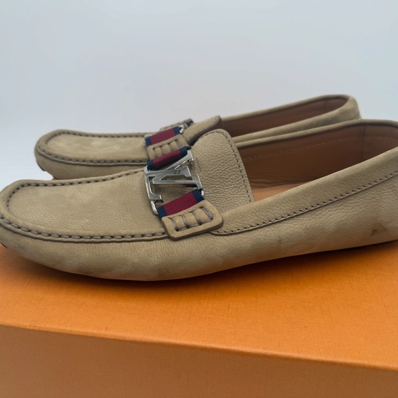 Louis Vuitton Men’s LV Initials Leather Loafers – Beige w/ Web Strap (Size 9) - Picture 5 of 8